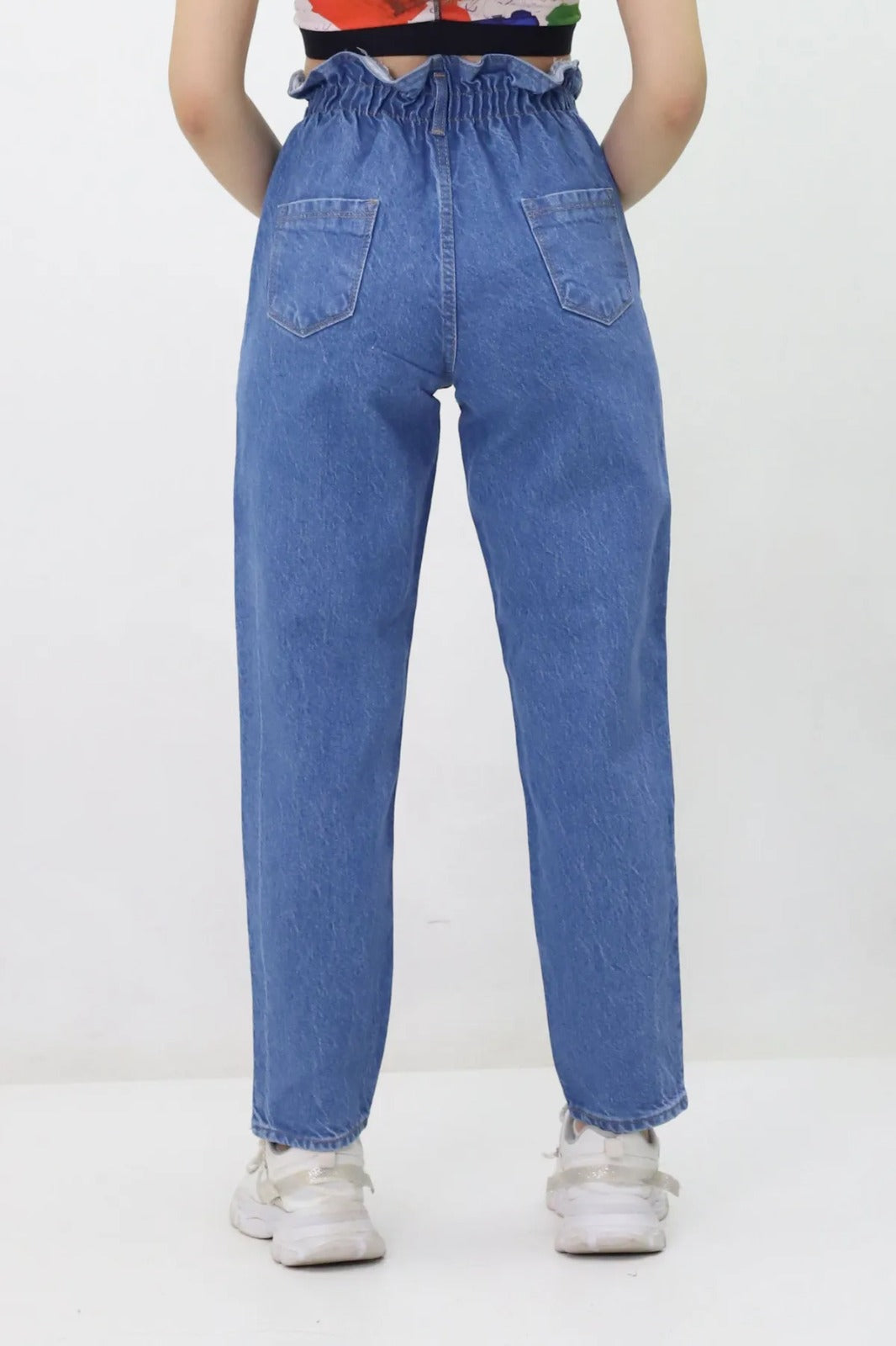Kadın Beli Lastikli Kot Pantolon - Yüksek Bel, Jeans
