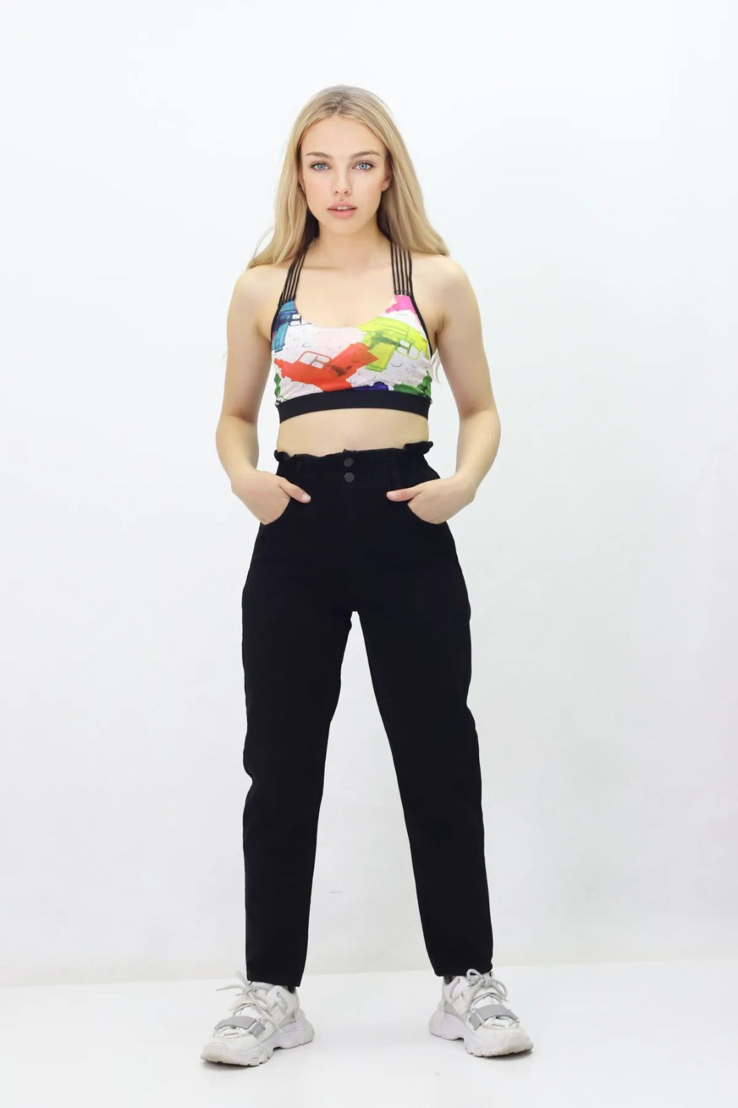 Kadın Beli Lastikli Kot Pantolon - Yüksek Bel, Jeans