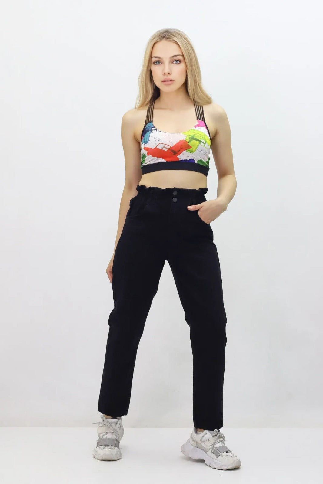 Kadın Beli Lastikli Kot Pantolon - Yüksek Bel, Jeans