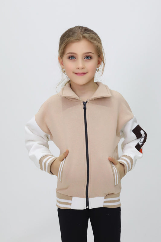 Unisex Çocuk Düz Kolej Ceket Bej - The Velavois