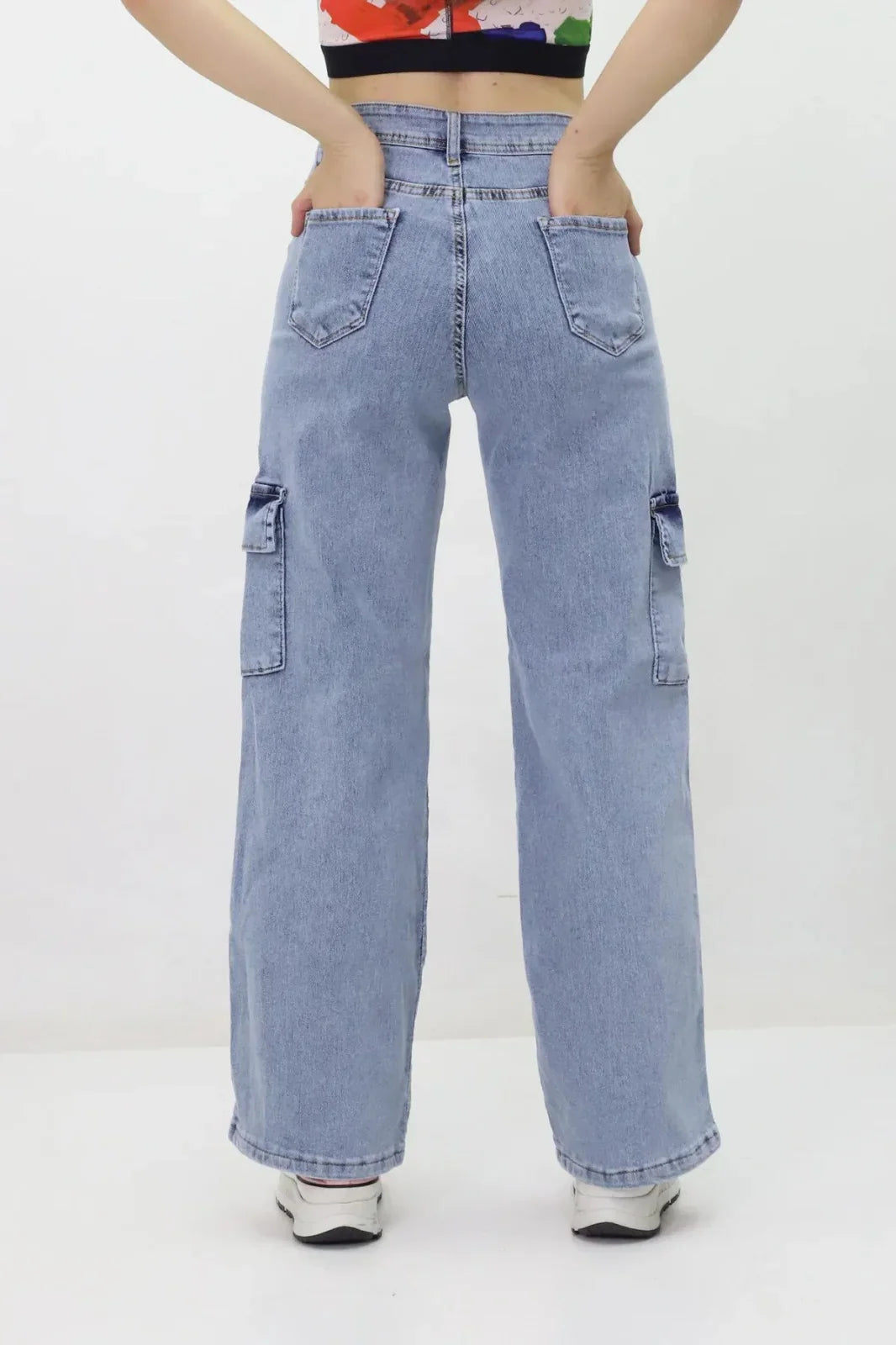 Kadın Kargo Cepli Kot Pantolon Buz Mavi - The Velavois