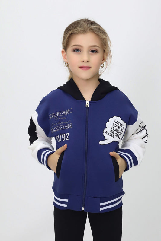 Unisex Çocuk Kapüşonlu Kolej Ceket Lacivert - The Velavois
