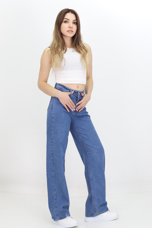 Kadın Baggy Model Kot Pantolon Mavi - The Velavois