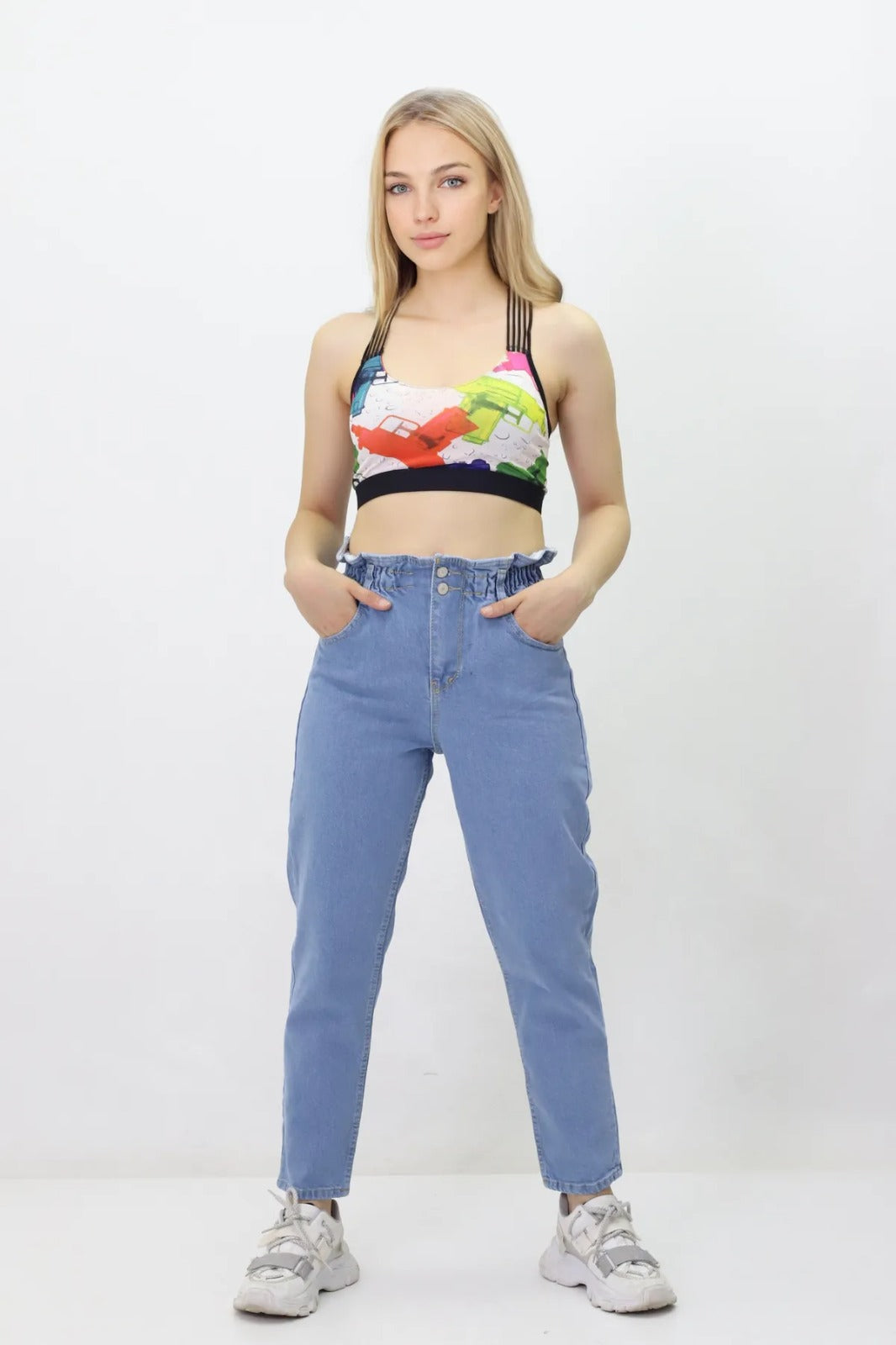 Kadın Beli Lastikli Kot Pantolon - Yüksek Bel, Jeans