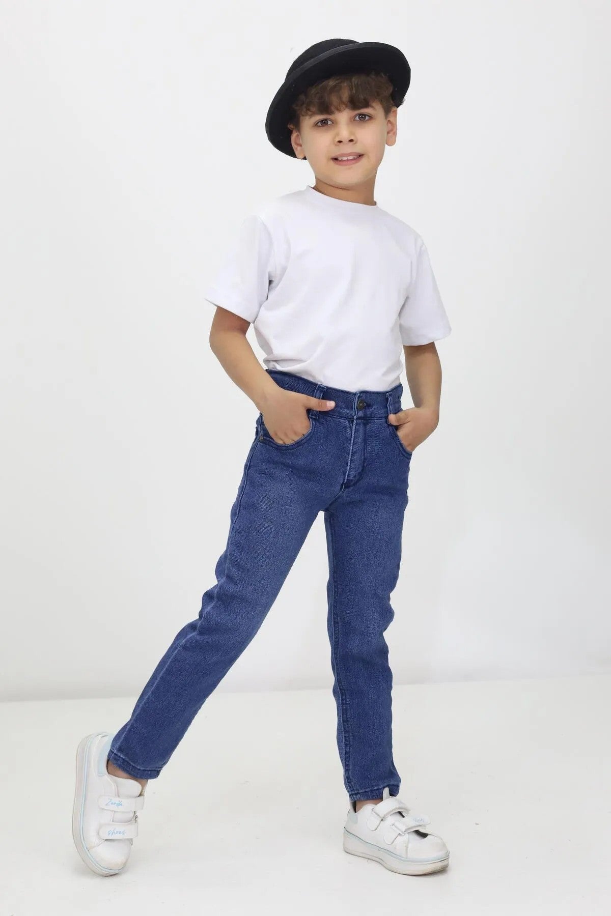 Erkek Çocuk Düz Kot Pantolon - Ayarlanabilir Bel, Dar Paça, Denim