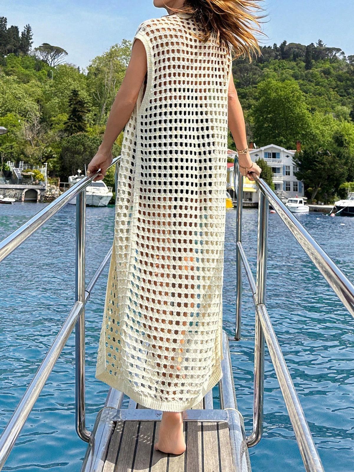 Kadın Ajur Triko Uzun Pareo Ceket