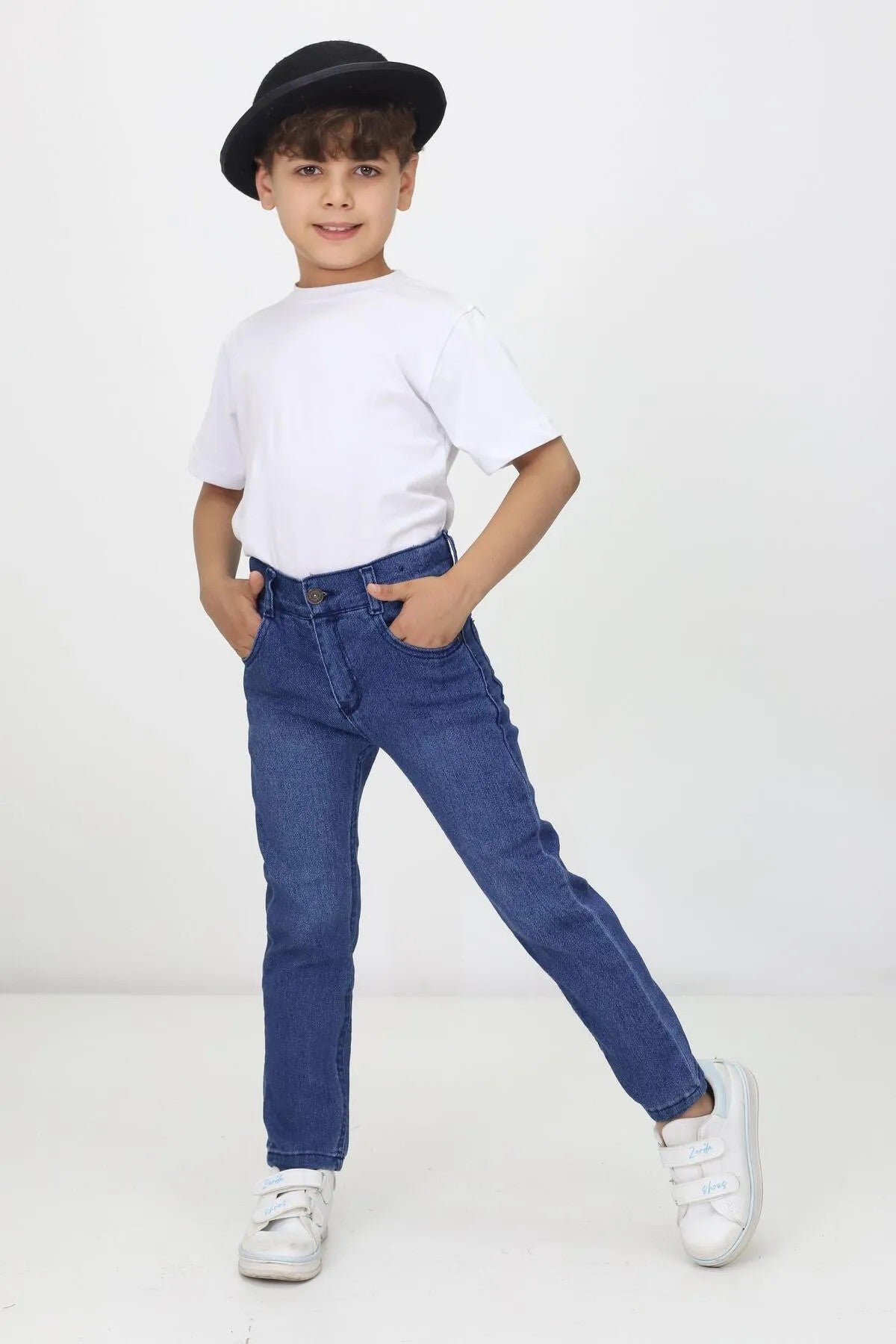 Erkek Çocuk Düz Kot Pantolon - Ayarlanabilir Bel, Dar Paça, Denim