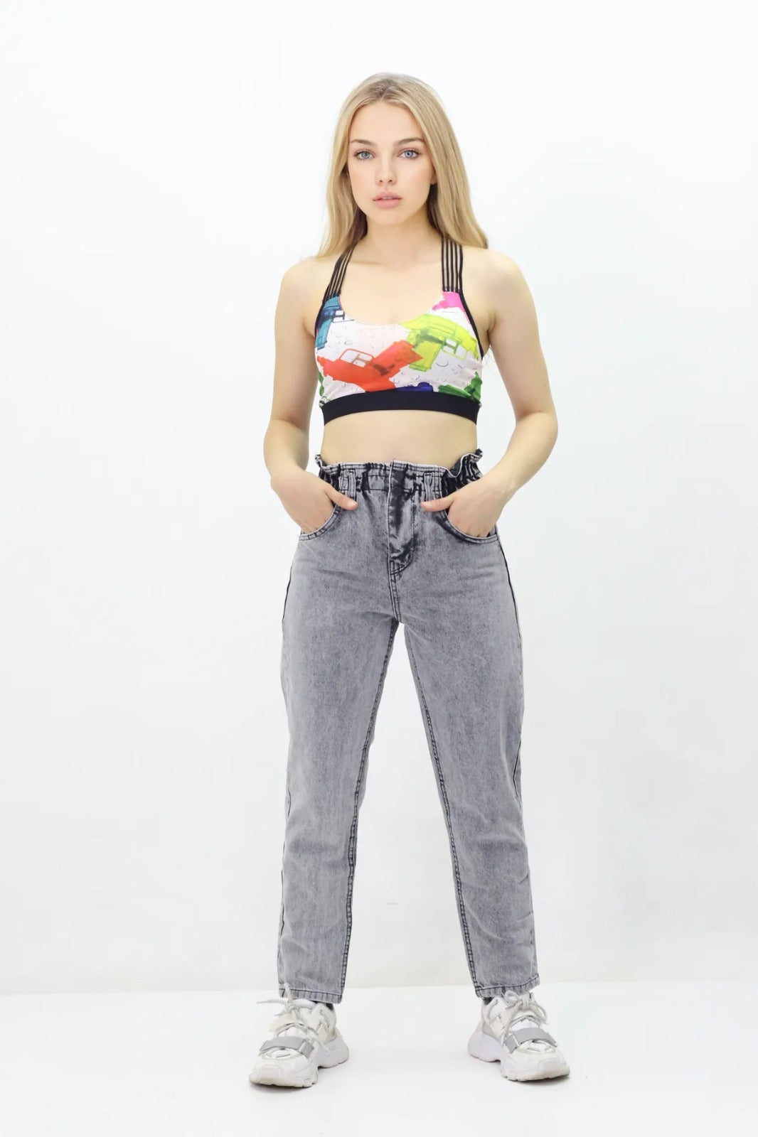 Kadın Beli Lastikli Kot Pantolon - Yüksek Bel, Jeans