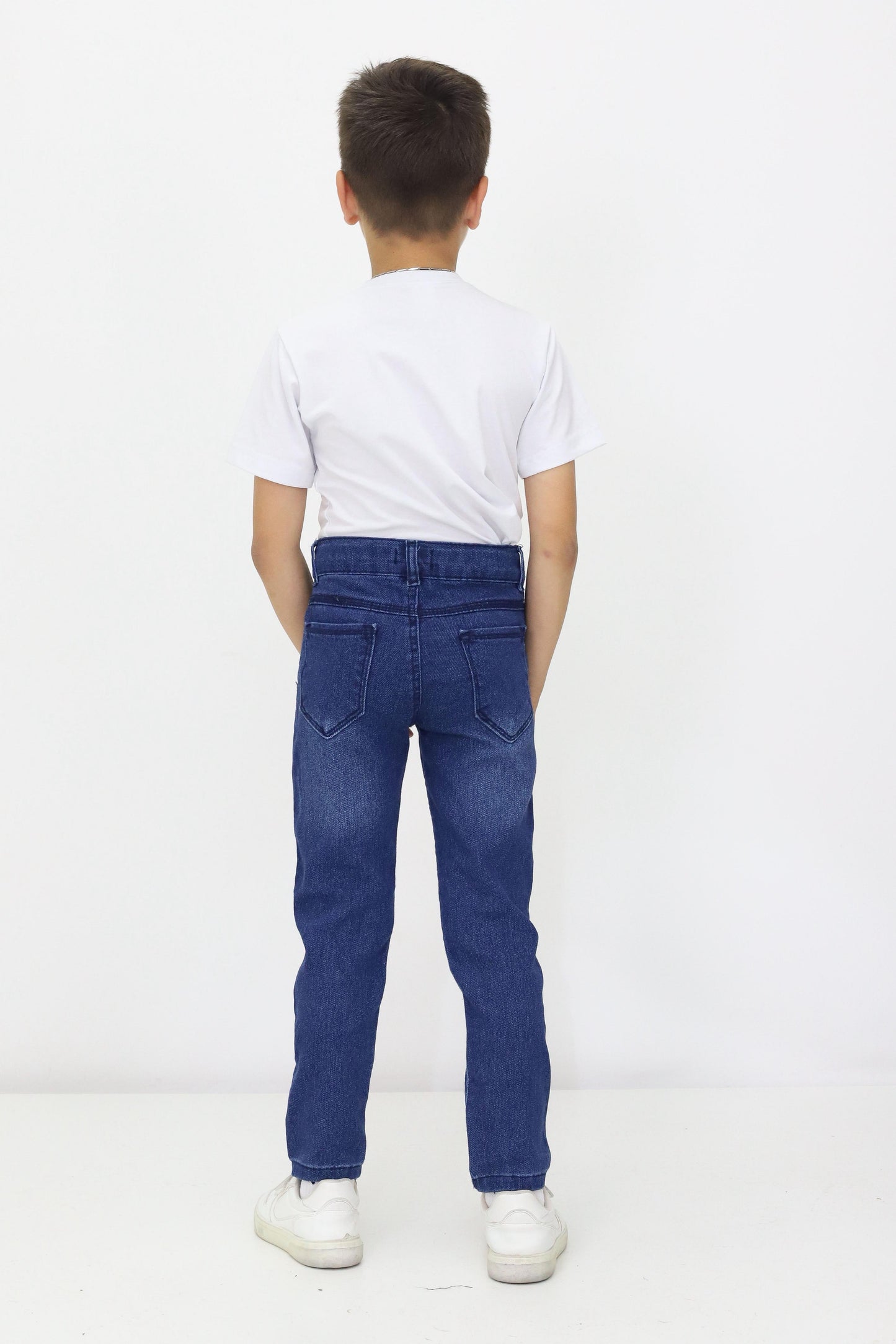 Erkek Çocuk Yıpratmalı Kot Pantolon – Ayarlanabilir Bel, Dar Paça, Denim