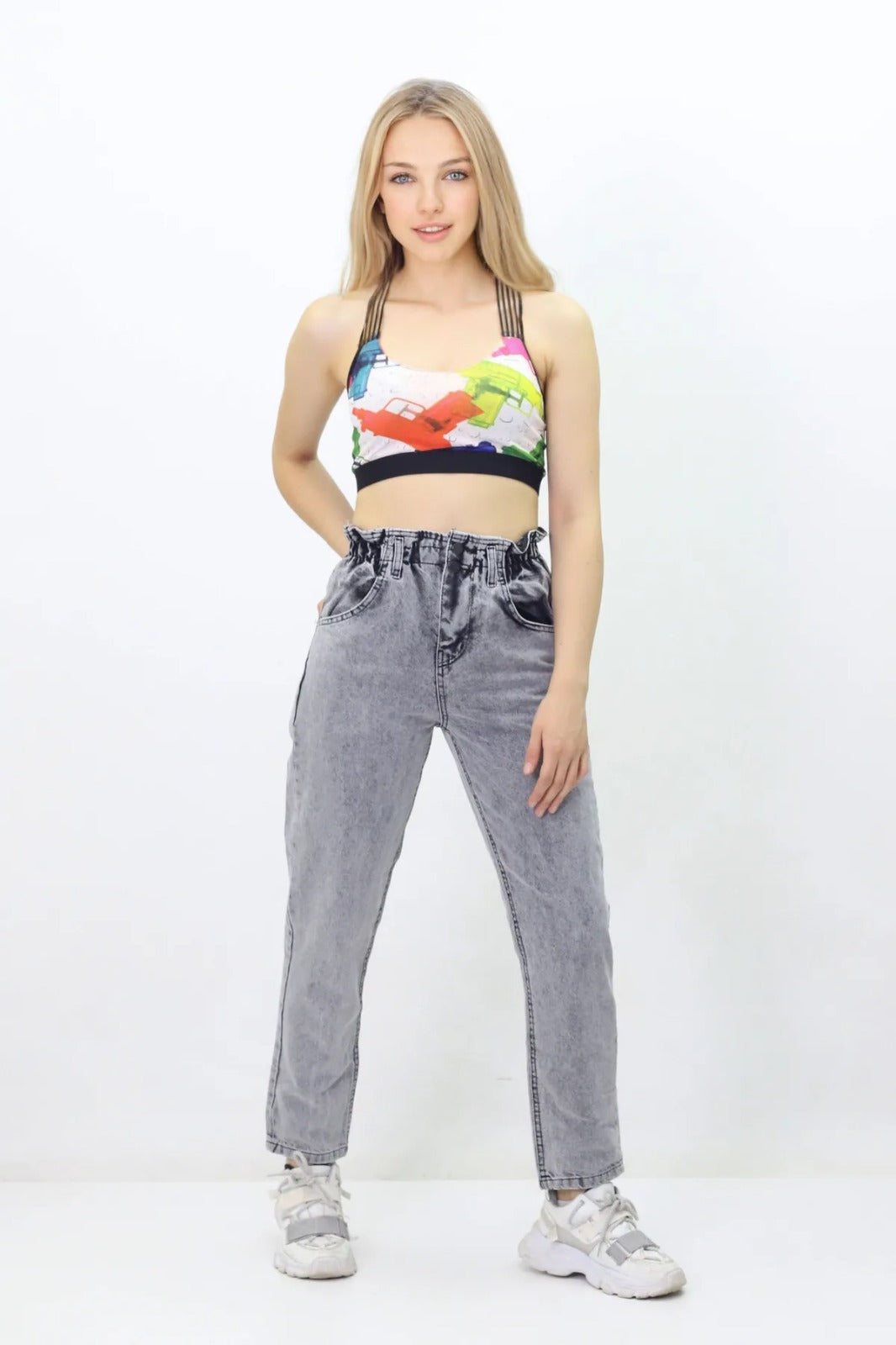 Kadın Beli Lastikli Kot Pantolon - Yüksek Bel, Jeans