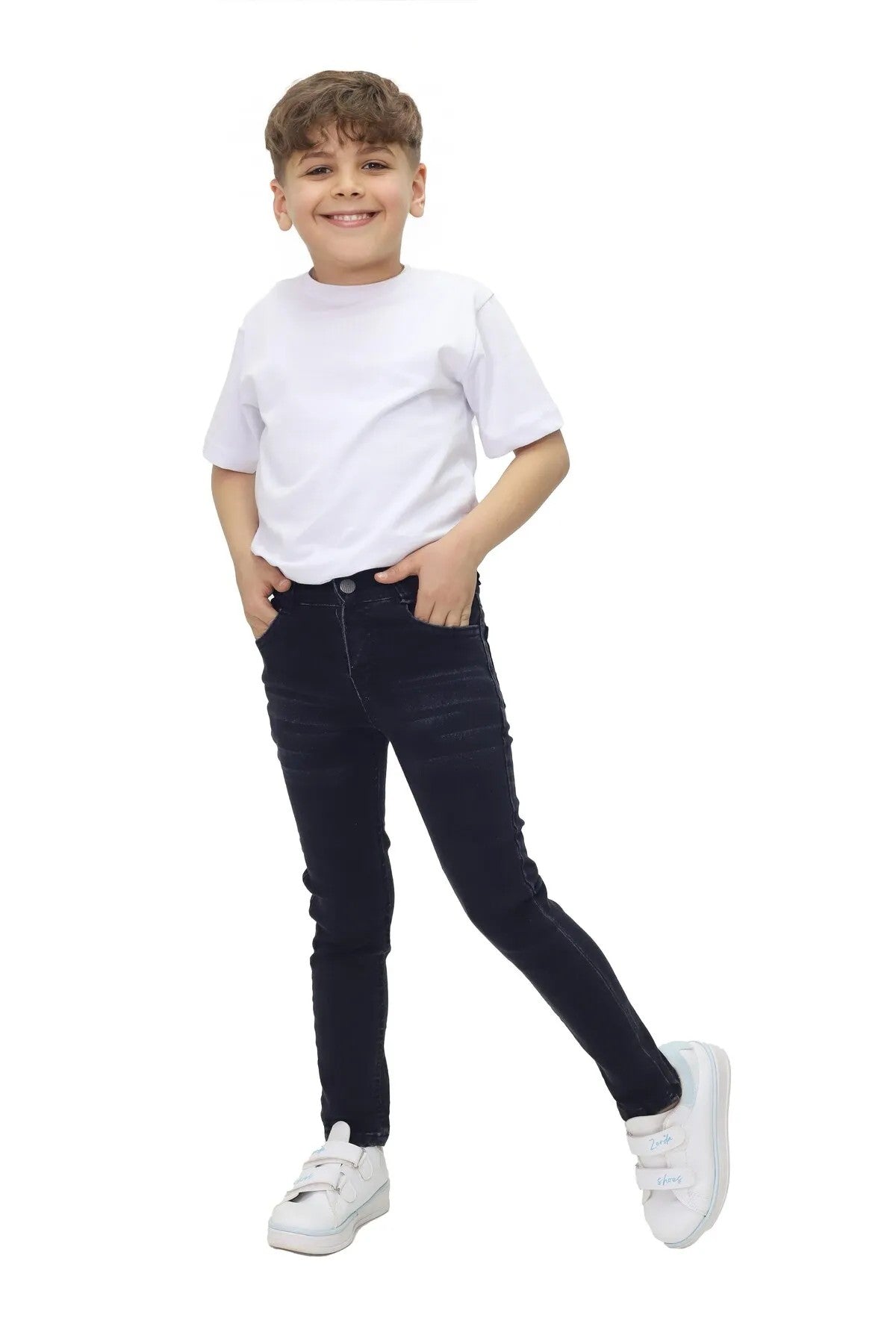 Erkek Çocuk Düz Kot Pantolon - Ayarlanabilir Bel, Dar Paça, Denim