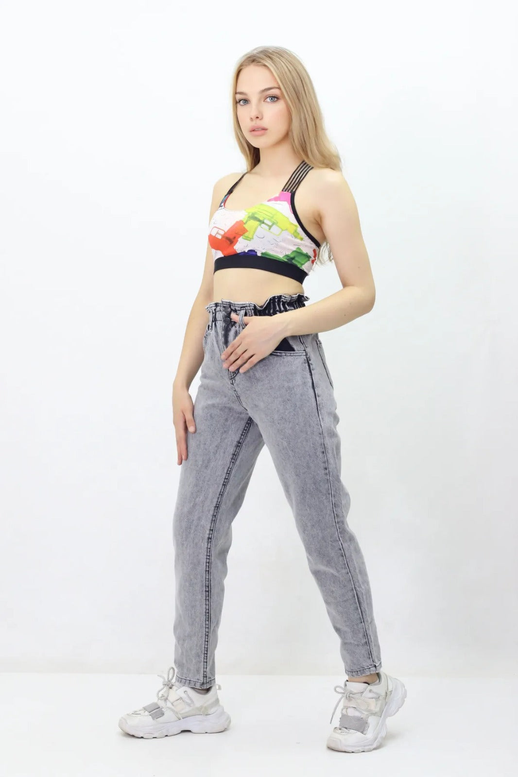Kadın Beli Lastikli Kot Pantolon - Yüksek Bel, Jeans