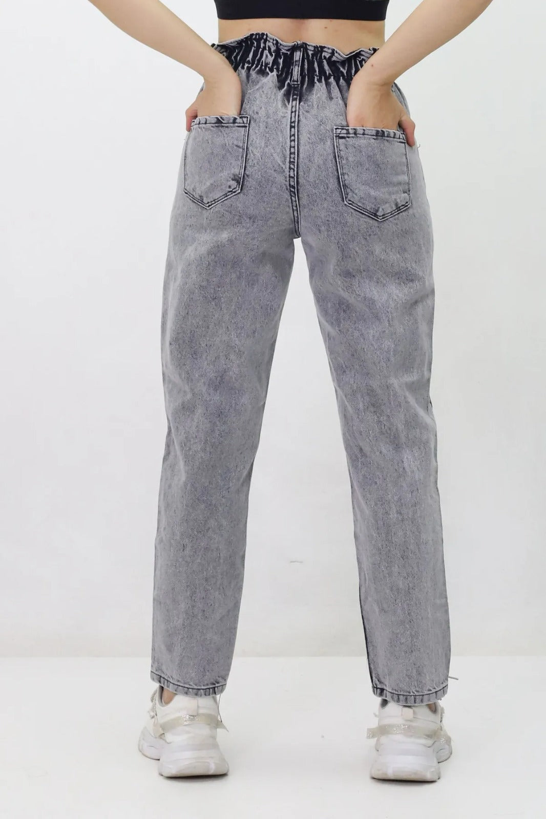 Kadın Beli Lastikli Kot Pantolon - Yüksek Bel, Jeans