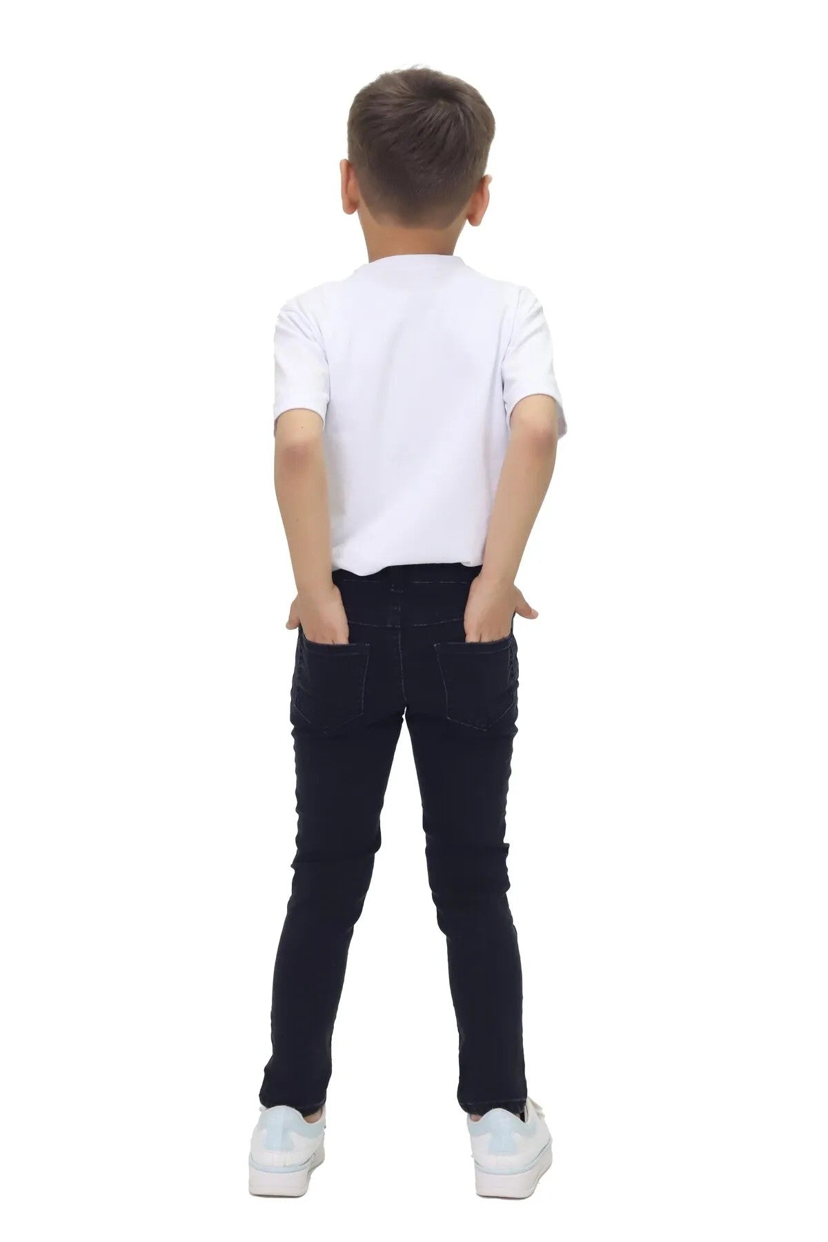 Erkek Çocuk Düz Kot Pantolon - Ayarlanabilir Bel, Dar Paça, Denim