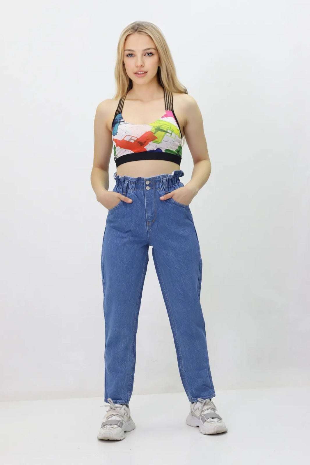 Kadın Beli Lastikli Kot Pantolon - Yüksek Bel, Jeans