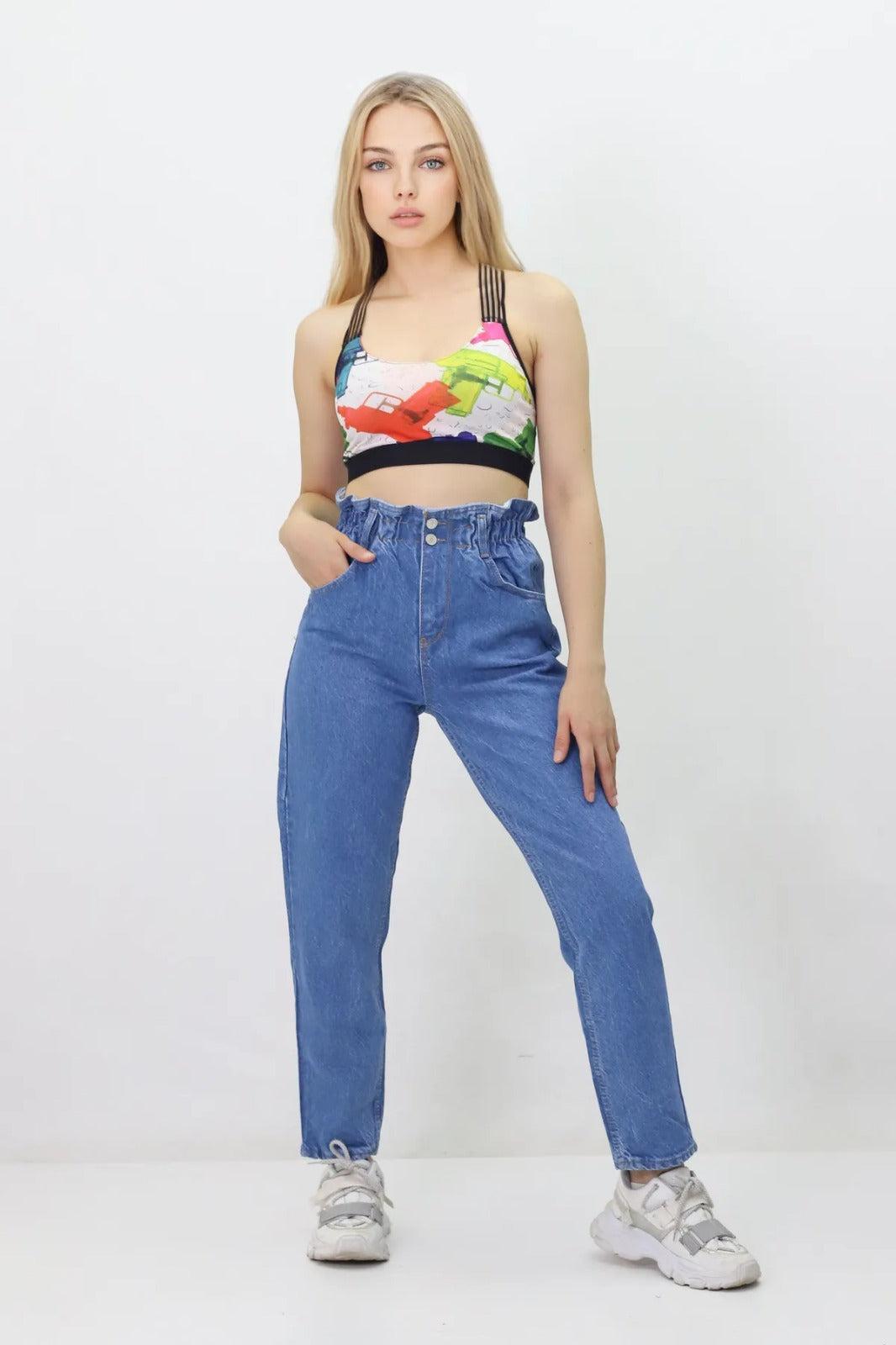 Kadın Beli Lastikli Kot Pantolon - Yüksek Bel, Jeans