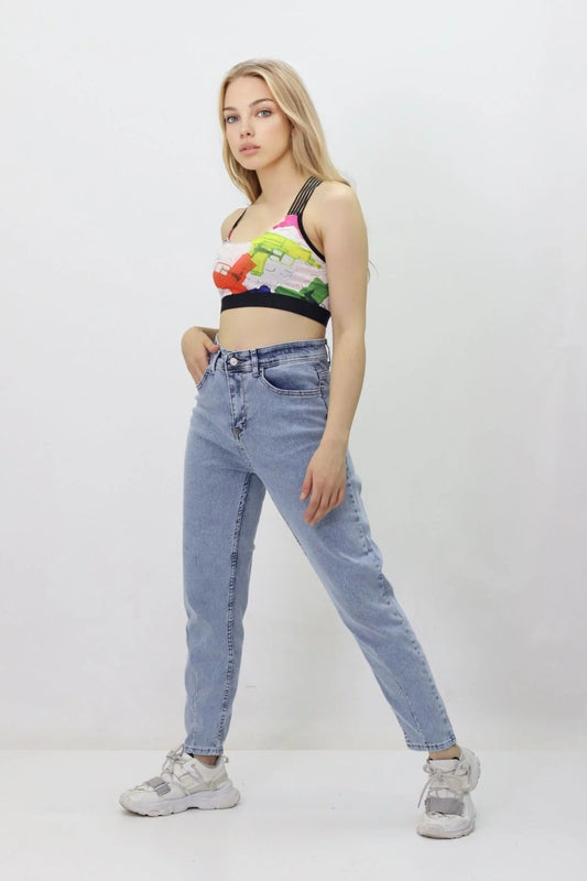 Kadın Boru Paça Kot Pantolon Buz Mavi - The Velavois