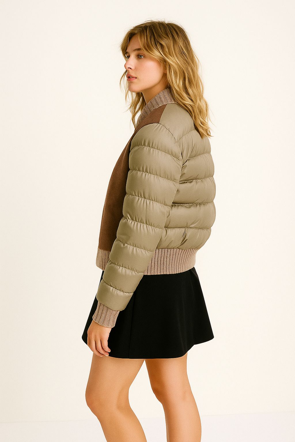 Kadın Yün Detaylı Şişme Mont Bej - The Velavois