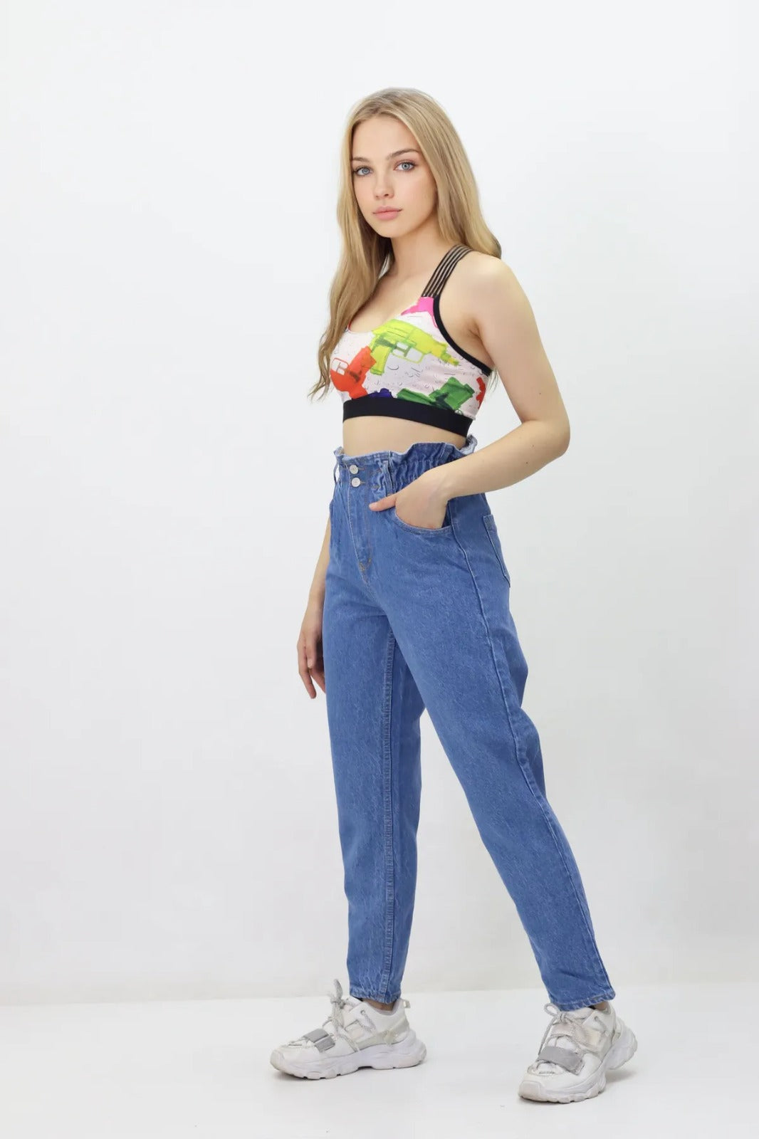 Kadın Beli Lastikli Kot Pantolon - Yüksek Bel, Jeans