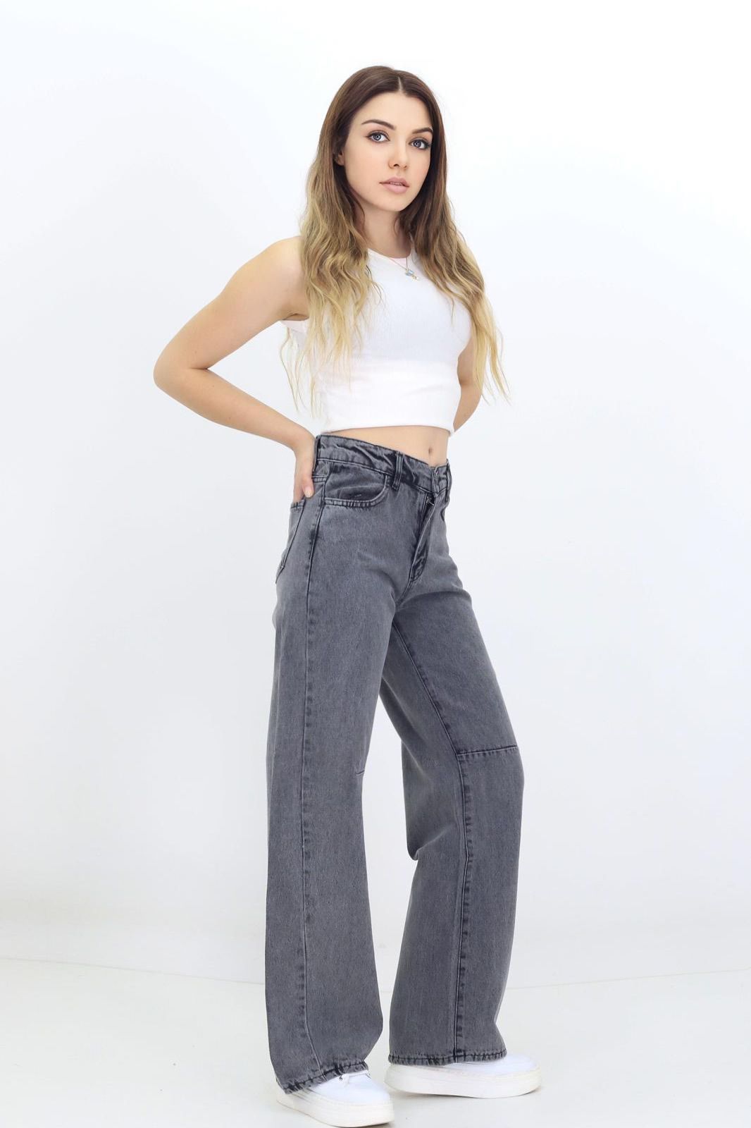 Kadın Baggy Model Kot Pantolon Gri - The Velavois