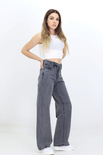 Kadın Baggy Model Kot Pantolon Gri - The Velavois