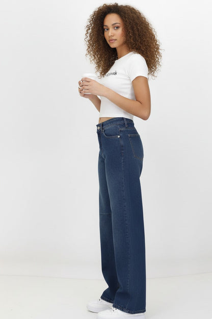 Kadın Bol Paça Baggy Kot Pantolon Lacivert - The Velavois