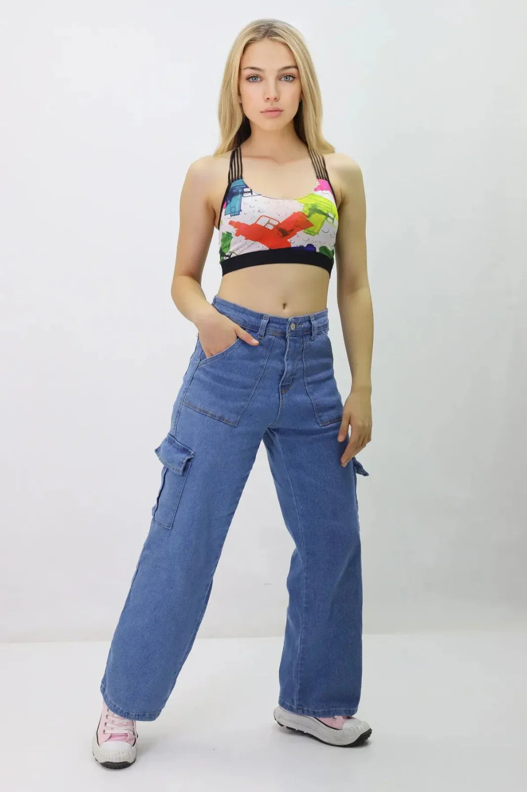 Kadın Kargo Cepli Kot Pantolon Lacivert - The Velavois