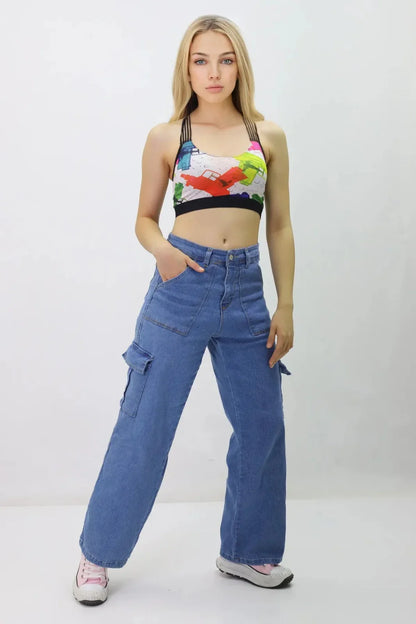 Kadın Kargo Cepli Kot Pantolon Lacivert - The Velavois