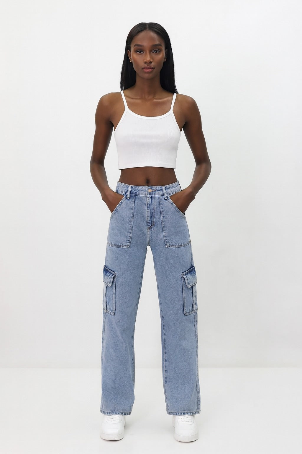 Kadın Kargo Kot Pantolon Mavi - The Velavois