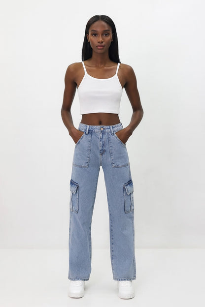 Kadın Kargo Kot Pantolon Mavi - The Velavois