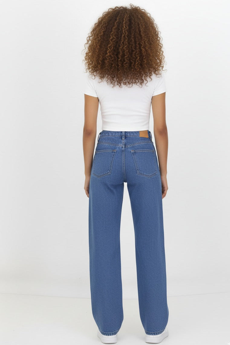 Kadın Bol Paça Baggy Kot Pantolon Açık Mavi - The Velavois