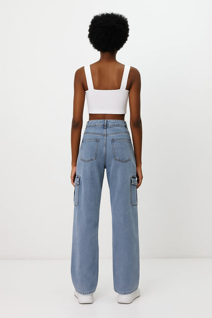 Kadın Kargo Kot Pantolon Mavi - The Velavois