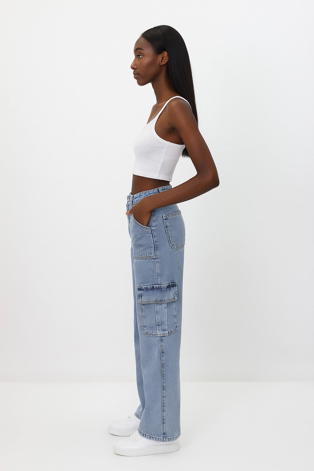 Kadın Kargo Kot Pantolon Mavi - The Velavois