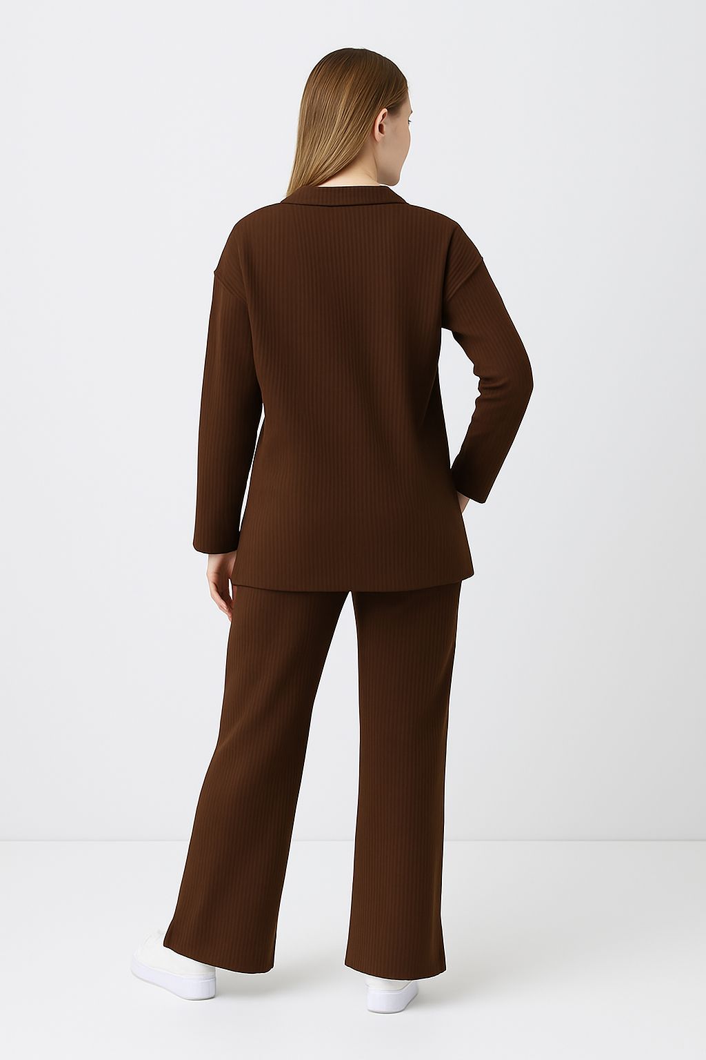 Kadın Fermuar Detaylı Triko Alt Üst Takım Kahverengi - The Velavois