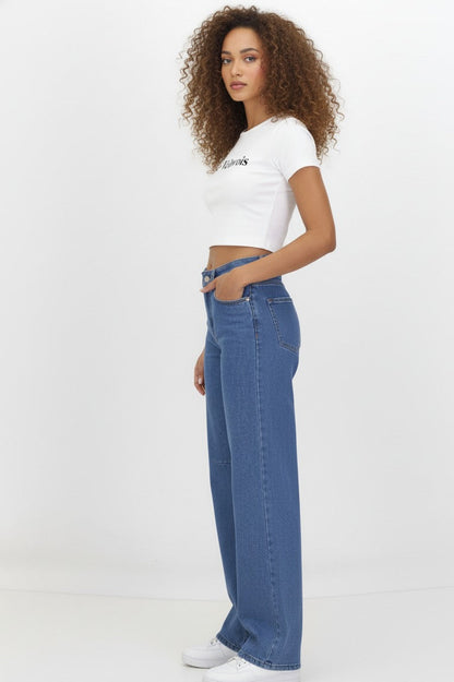 Kadın Bol Paça Baggy Kot Pantolon Açık Mavi - The Velavois