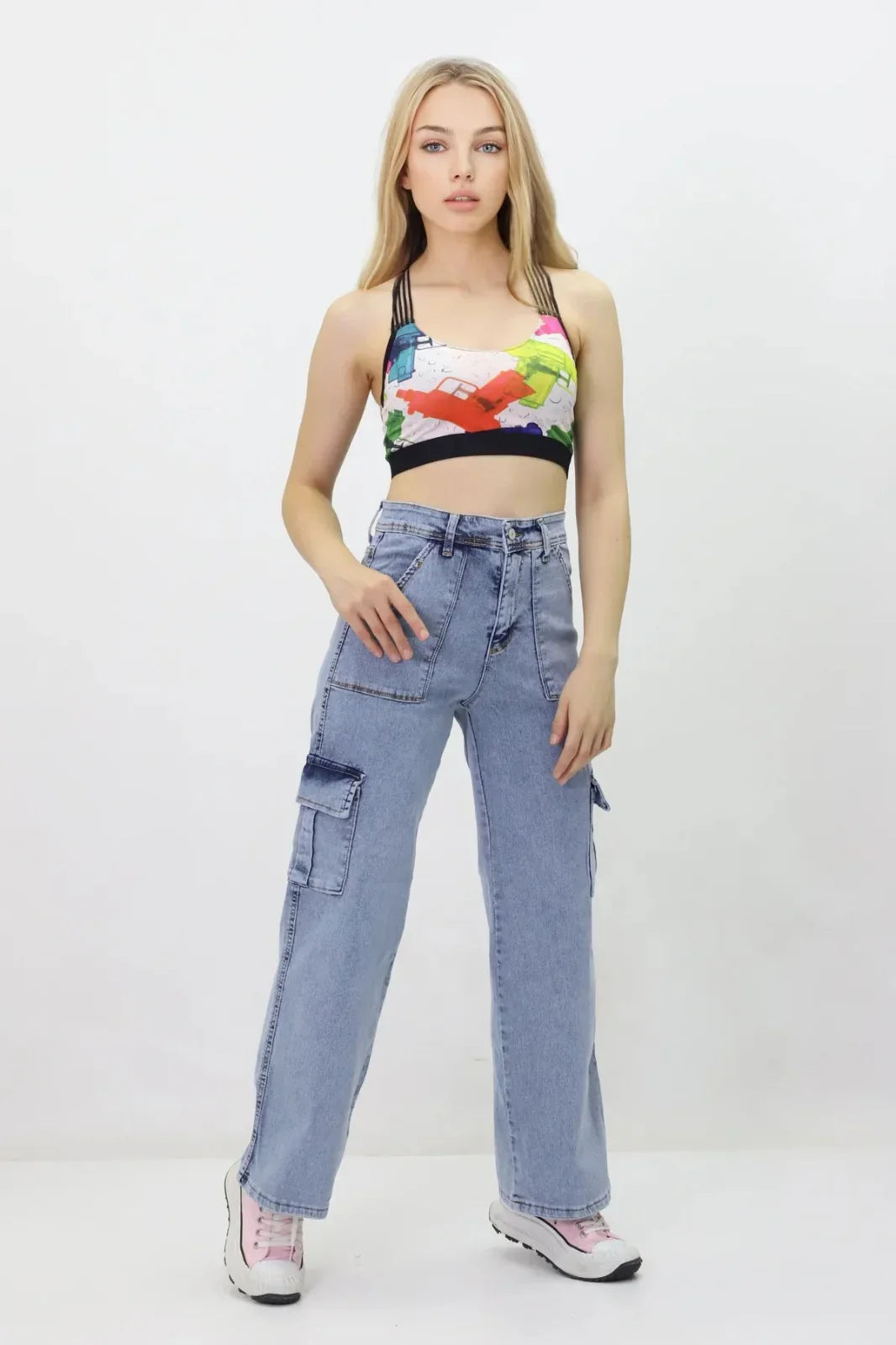 Kadın Kargo Cepli Kot Pantolon Mavi - The Velavois