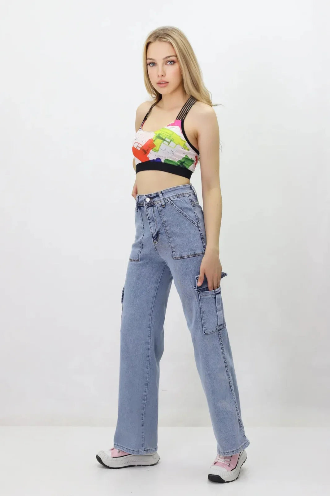 Kadın Kargo Cepli Kot Pantolon Mavi - The Velavois