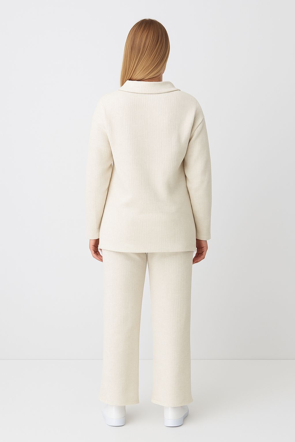 Kadın Fermuar Detaylı Triko Alt Üst Takım Beyaz - The Velavois