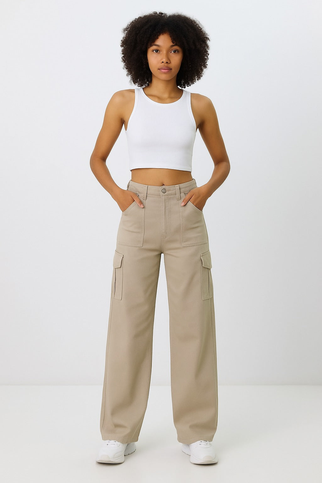 Kadın Kargo Kot Pantolon Bej - The Velavois