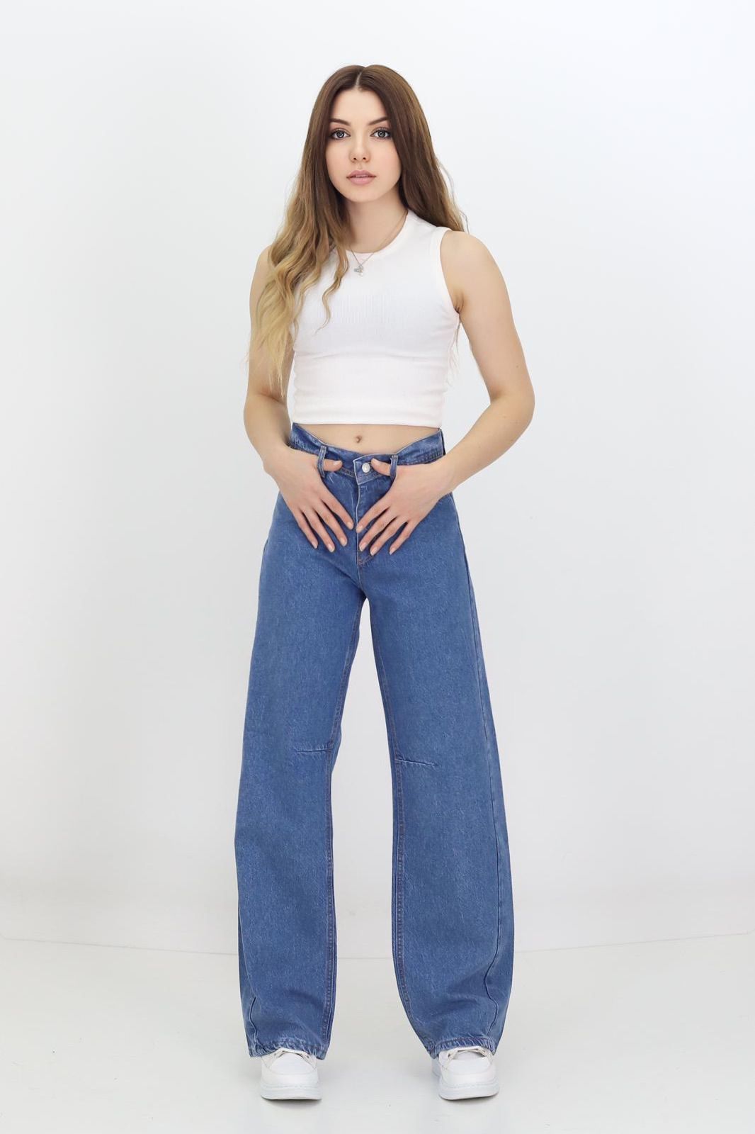 Kadın Baggy Model Kot Pantolon Mavi - The Velavois