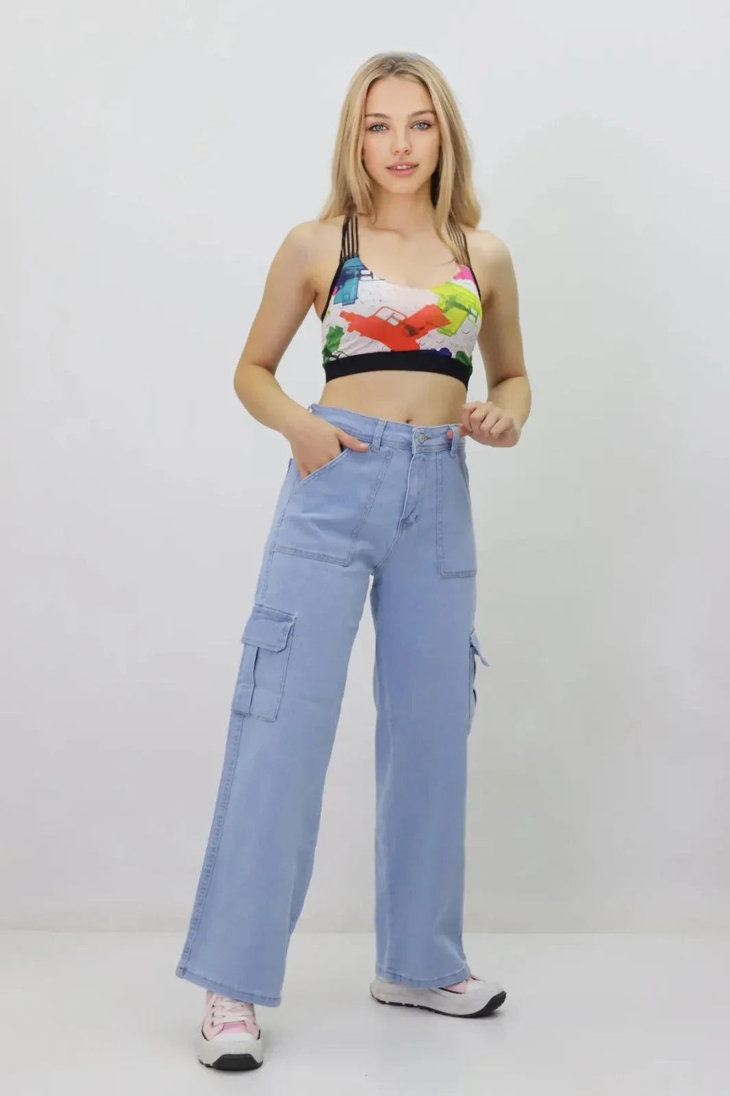 Kadın Kargo Cepli Kot Pantolon Buz Mavi - The Velavois