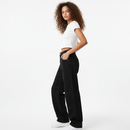 Kadın Bol Paça Baggy Kot Pantolon Siyah - The Velavois