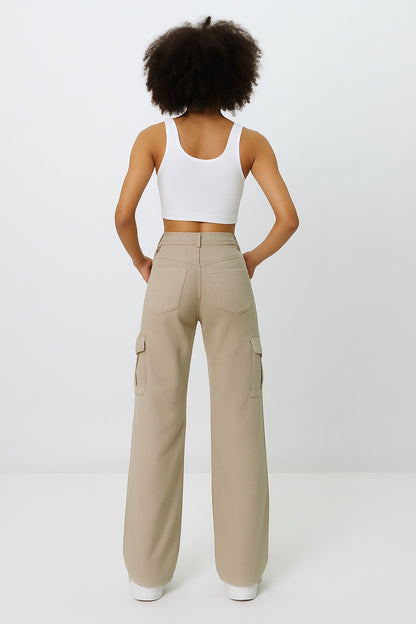 Kadın Kargo Kot Pantolon Bej - The Velavois