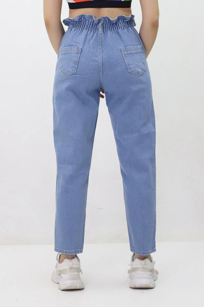 Kadın Beli Lastikli Kot Pantolon - Yüksek Bel, Jeans