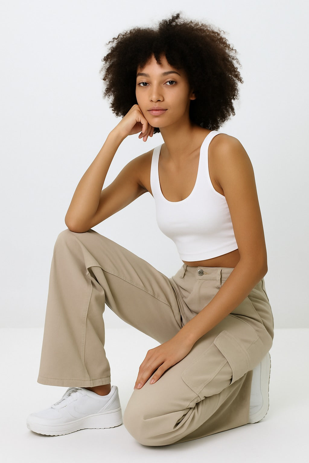 Kadın Kargo Kot Pantolon Bej - The Velavois