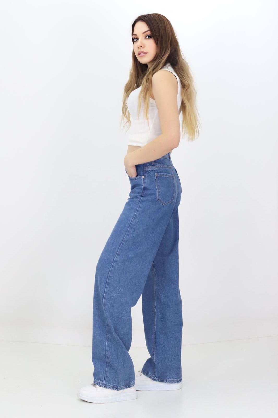 Kadın Baggy Model Kot Pantolon Mavi - The Velavois