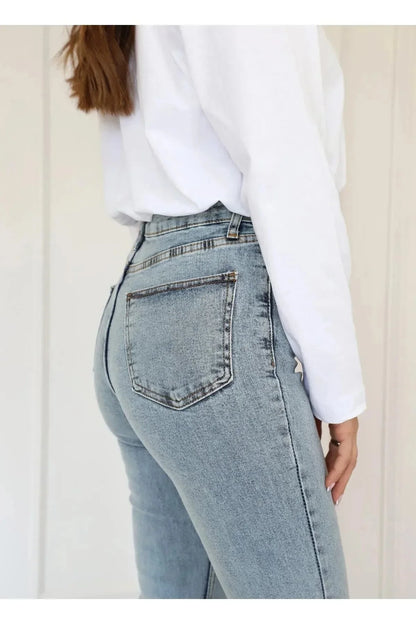 Kadın İspanyol Paça Kot Pantolon Buz Mavi - The Velavois