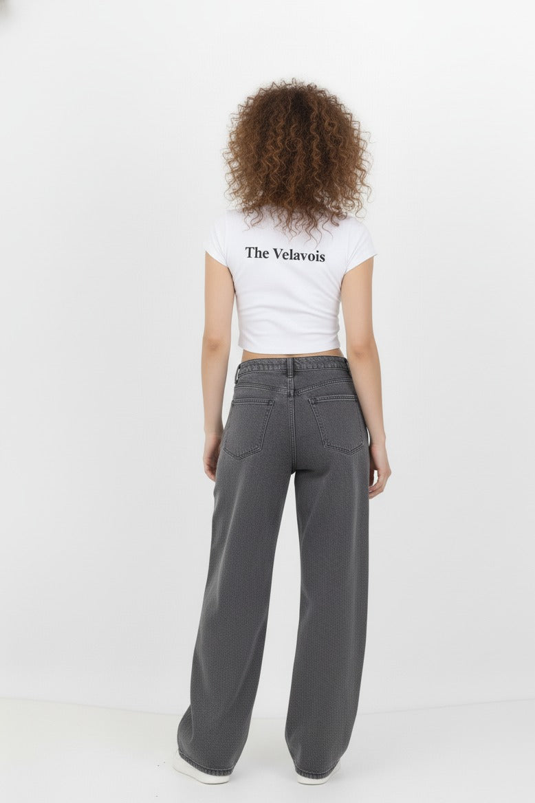 Kadın Bol Paça Baggy Kot Pantolon Gri - The Velavois