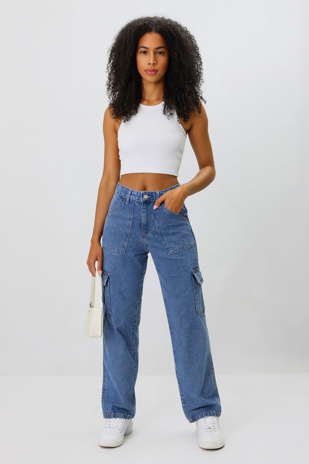 Kadın Kargo Kot Pantolon Lacivert - The Velavois