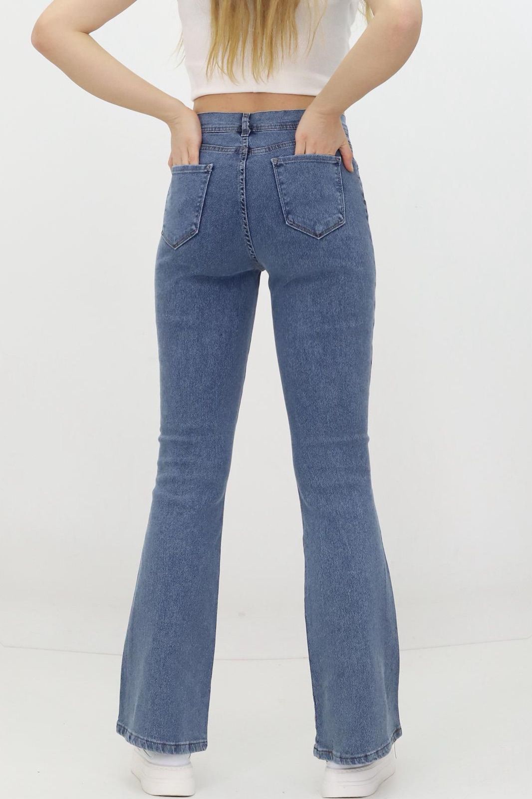 Kadın 6 Yıldızlı İspanyol Paça Kot Pantolon Mavi - The Velavois